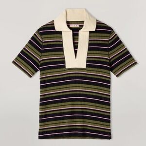 MARNI Jersey Striped Polo Neck T-Shirt